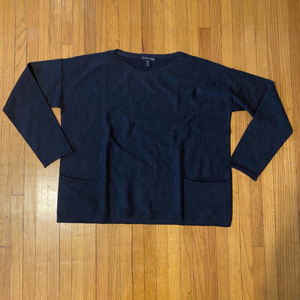 Eileen Fisher 100% Merino Wool Dark Grey Long Sleeve Sweater
